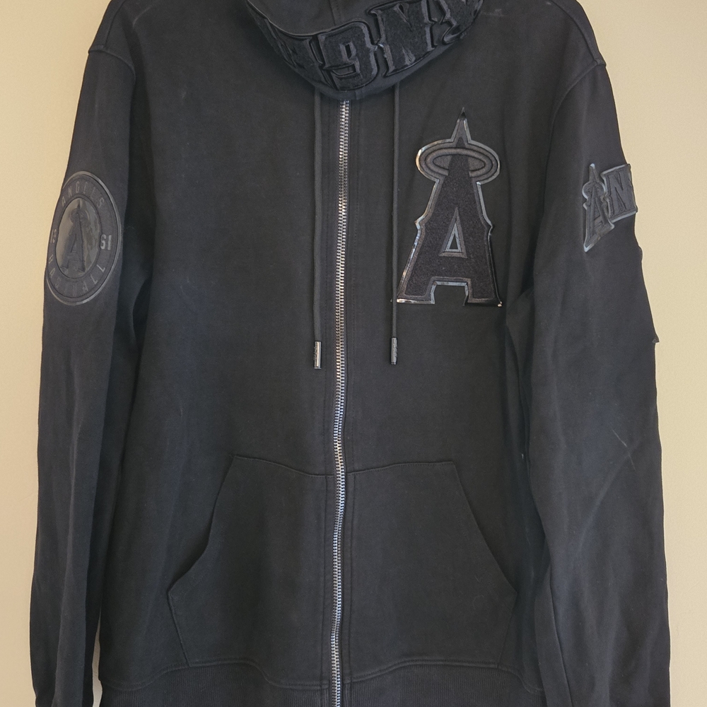 Pro Standard Anaheim LA Angels Luxury Hoodie Jacket Black Patch Letterman Zip